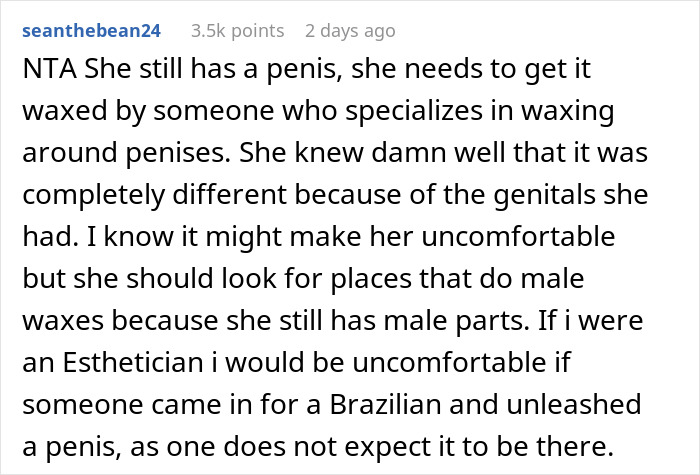 "Am I The Jerk For Refusing To Wax A Trans Woman Because I Didn't Want To Touch Male Genitalia?"