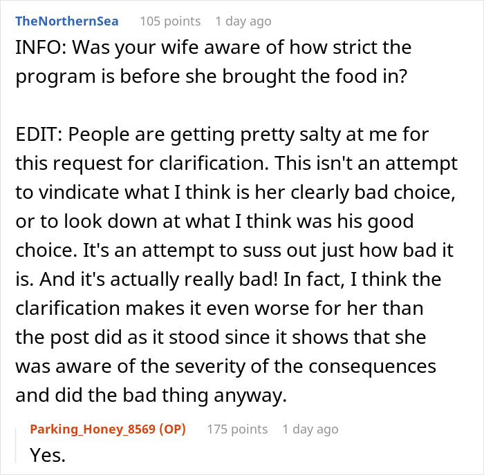 "AITA For Reporting My Wife For Bringing Me Snacks In The Hospital?"