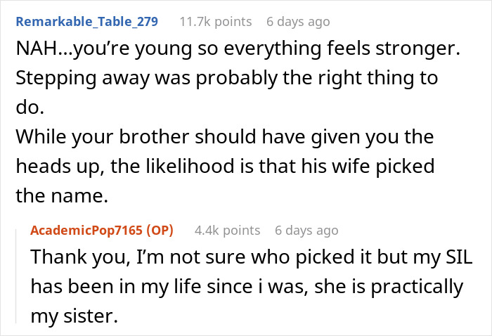 "[Am I The Jerk] For Walking Out Of The Room After My Brother Told Me The Name Of His Baby?"