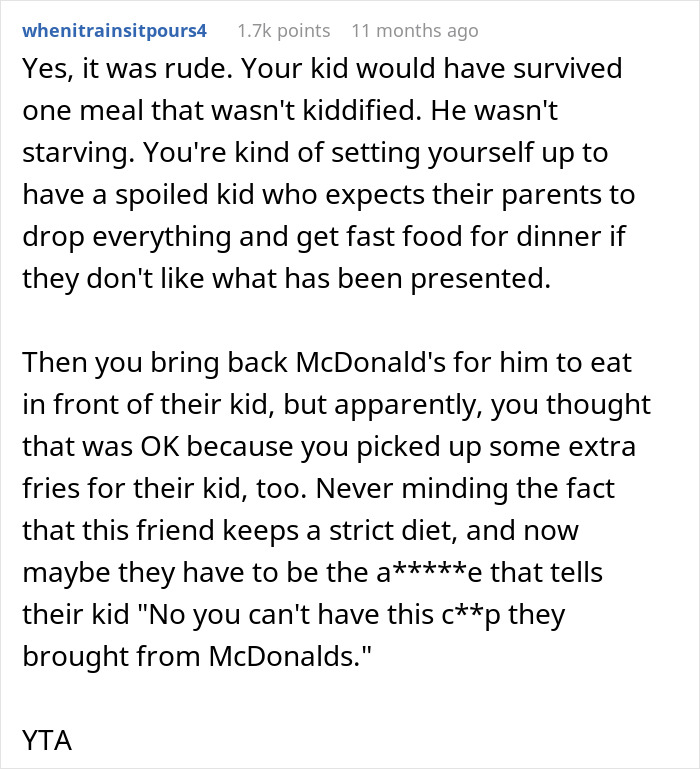 &ldquo;[Am I The Jerk] For Leaving Dinner To Get My Son McDonald's, Even Though Food Was Served?&rdquo;