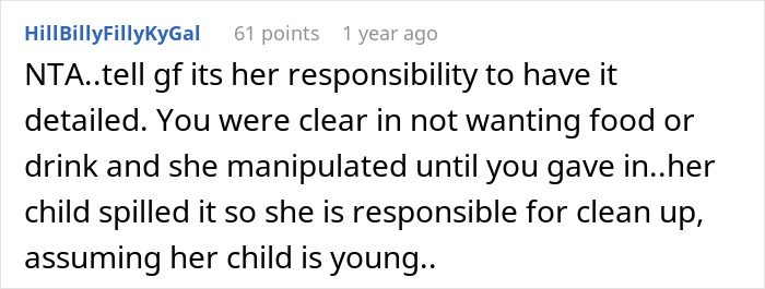 "AITA For Giving The Silent Treatment After My GF's Son Spilled In My Car?"