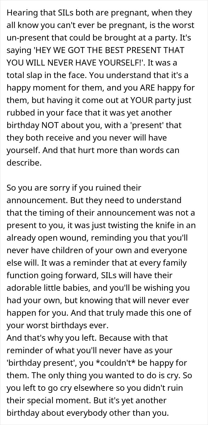 Woman Leaves Her Birthday Party After SILs&rsquo; Pregnancy Announcement, Gets Blamed For Ruining It