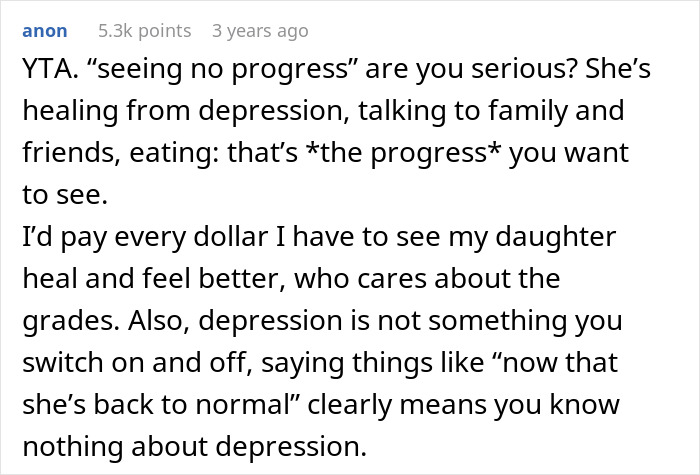 "AITA For Cancelling My Daughter's Therapy Because She Has Bad Grades?"