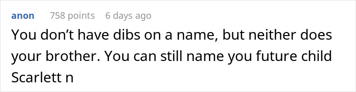 "[Am I The Jerk] For Walking Out Of The Room After My Brother Told Me The Name Of His Baby?"