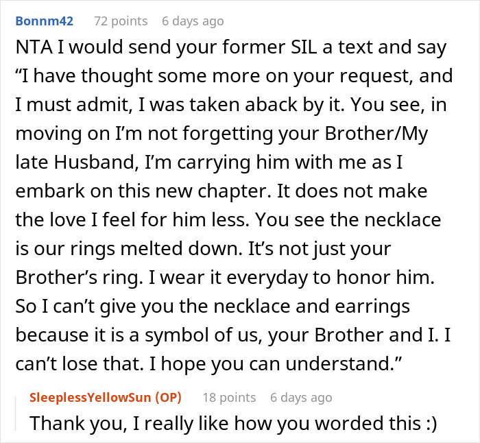 Widow Loves Wearing Her Necklace Made From Her Late Husband’s Wedding Band, SIL Wants It Widow Loves Wearing Her Necklace Made From Her Late Husband’s Wedding Band, SIL Wants It