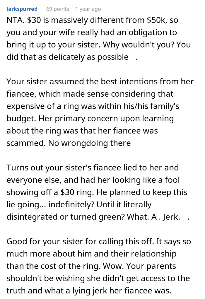 Sister's Fiancé’s $50K Ring Hoax Exposed By Woman And Jeweler Wife, Engagement Called Off Sister's Fiancé’s $50K Ring Hoax Exposed By Woman And Jeweler Wife, Engagement Called Off