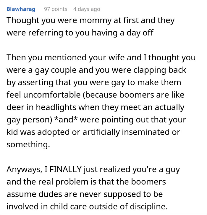 &ldquo;It Must Be Mommy&rsquo;s Day Off&rdquo;: Man Lies About His Wife Being Dead In Response To Boomer&rsquo;s Comment