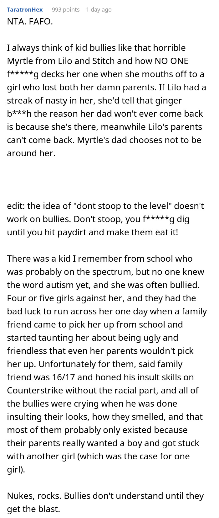 Bully Just Won’t Quit, Mom Tells Daughter To Bring Up The Bully’s Parents’ Super Nasty Divorce Bully Just Won’t Quit, Mom Tells Daughter To Bring Up The Bully’s Parents’ Super Nasty Divorce