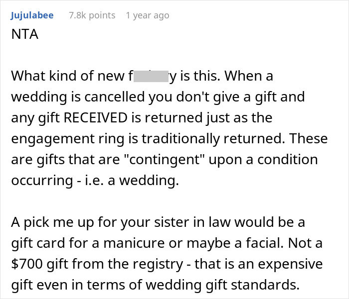 "AITA For Canceling A Wedding Gift When The Wedding Was Canceled?" "AITA For Canceling A Wedding Gift When The Wedding Was Canceled?"