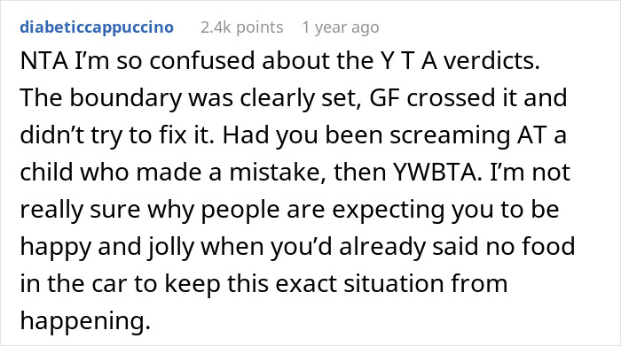 "AITA For Giving The Silent Treatment After My GF's Son Spilled In My Car?"