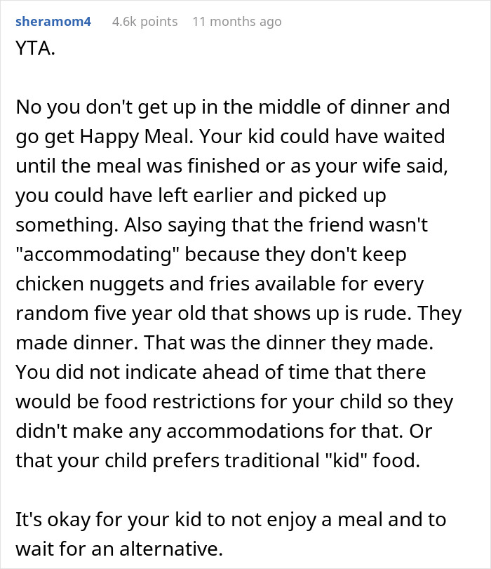 &ldquo;[Am I The Jerk] For Leaving Dinner To Get My Son McDonald's, Even Though Food Was Served?&rdquo;