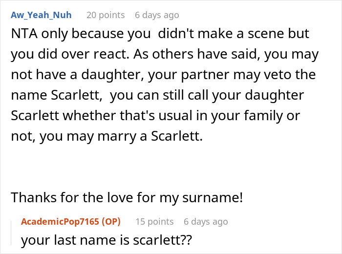 "[Am I The Jerk] For Walking Out Of The Room After My Brother Told Me The Name Of His Baby?"