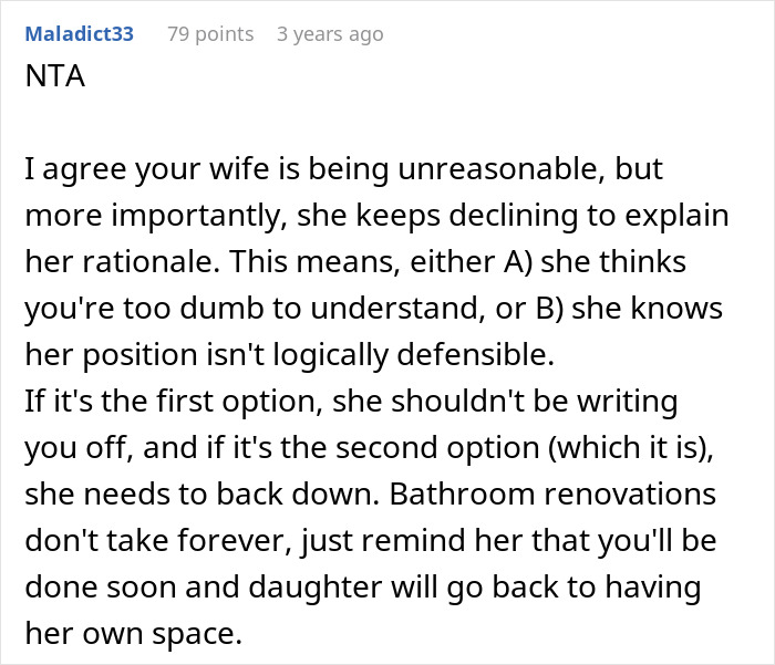 "AITA For Losing It After My Wife Wanted My Daughter To Stop Using The Bathroom In The House?"
