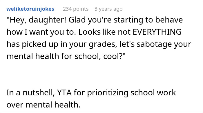 "AITA For Cancelling My Daughter's Therapy Because She Has Bad Grades?"