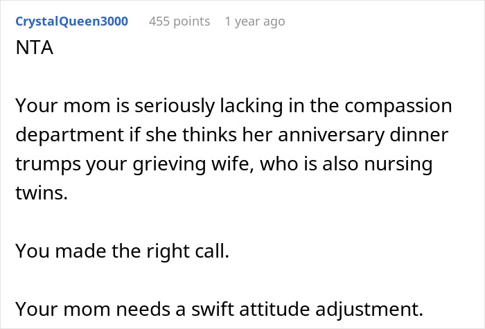 Woman Prioritizes Grieving Wife And Newborn Twins Over Mother&rsquo;s Anniversary, Faces Hell From Her