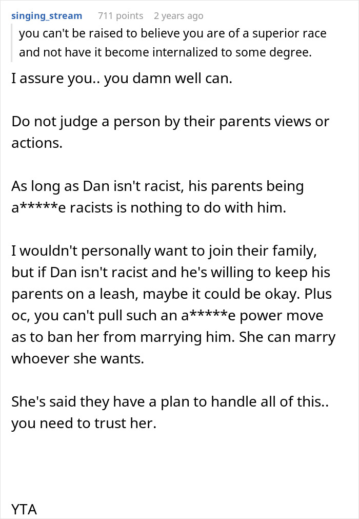 "AITA For Telling My Daughter She Cannot Marry A Racist?" "AITA For Telling My Daughter She Cannot Marry A Racist?"