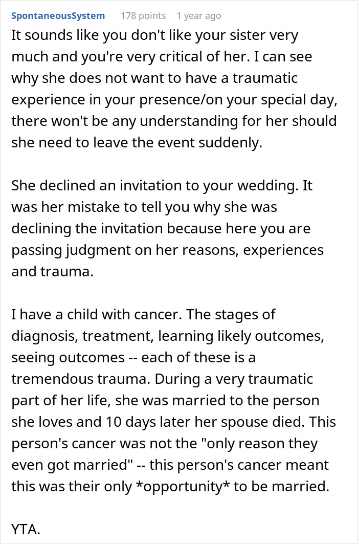 "AITA For Thinking That My Sister Is Selfish For Wanting To Skip My Wedding Cause Of Her 'Trauma'?" "AITA For Thinking That My Sister Is Selfish For Wanting To Skip My Wedding Cause Of Her 'Trauma'?"