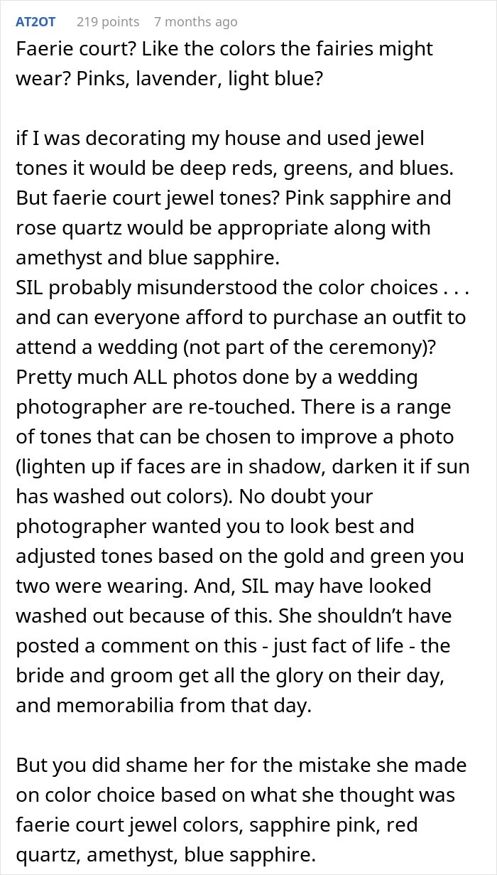 Woman Lashes Out At SIL Who Complained About How She Looked In Photos After Ignoring Wedding Theme