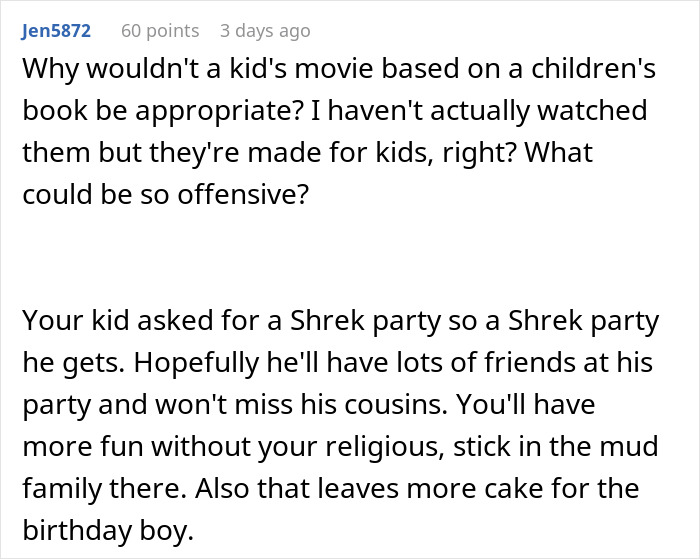 5YO Wants A Shrek-Themed Party, His Cousins Can&rsquo;t Come Due To Parents&rsquo; Religious Views