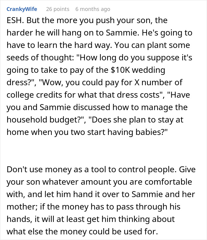 Parent Wants To Help Son And His Bride Out Financially, Refuses After Bride Picks $10k Wedding Dress