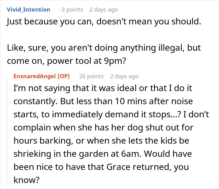 Woman Asks Neighbor To Not Use Her Power Tools After 8PM As It’s Her Kids’ Bedtime, She Refuses Woman Asks Neighbor To Not Use Her Power Tools After 8PM As It’s Her Kids’ Bedtime, She Refuses