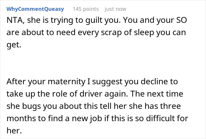 &ldquo;AITA For Refusing To Ask My Partner If He&rsquo;ll Drive My Friend To Work When I Go On Maternity Leave?&rdquo;