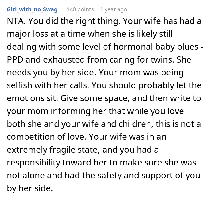 Woman Prioritizes Grieving Wife And Newborn Twins Over Mother&rsquo;s Anniversary, Faces Hell From Her