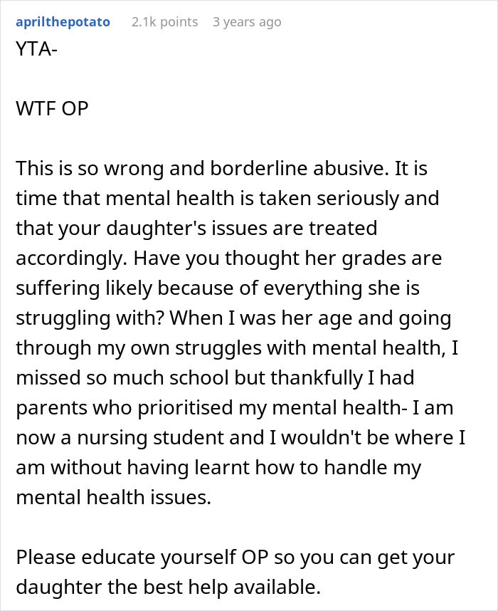 "AITA For Cancelling My Daughter's Therapy Because She Has Bad Grades?"