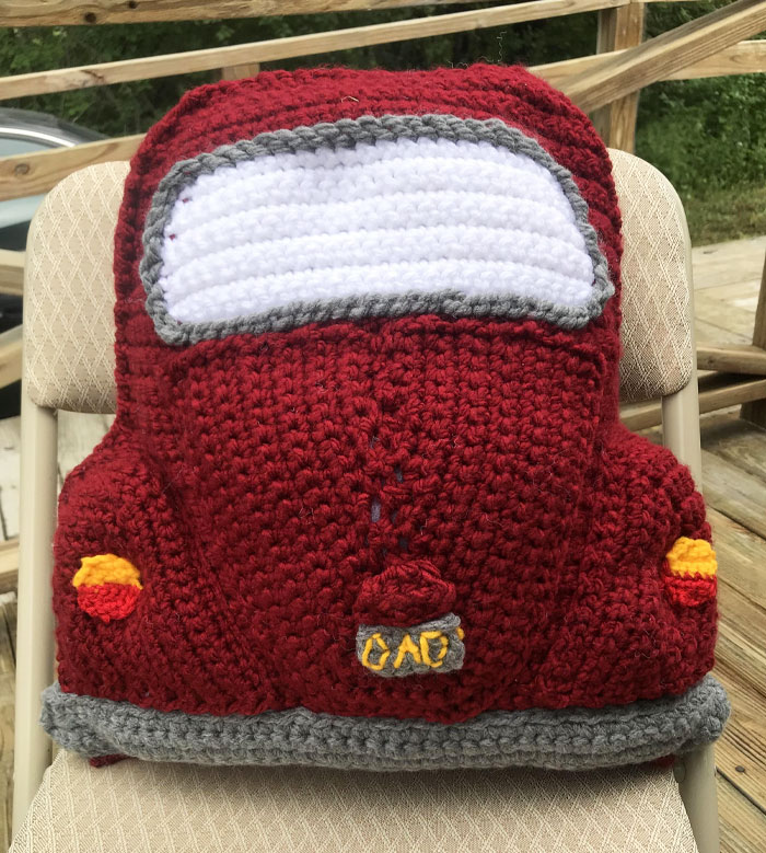 Back Of A Little Volkswagen I Crocheted For My Dad For Father's Day. Not Perfect But I'm Happy  