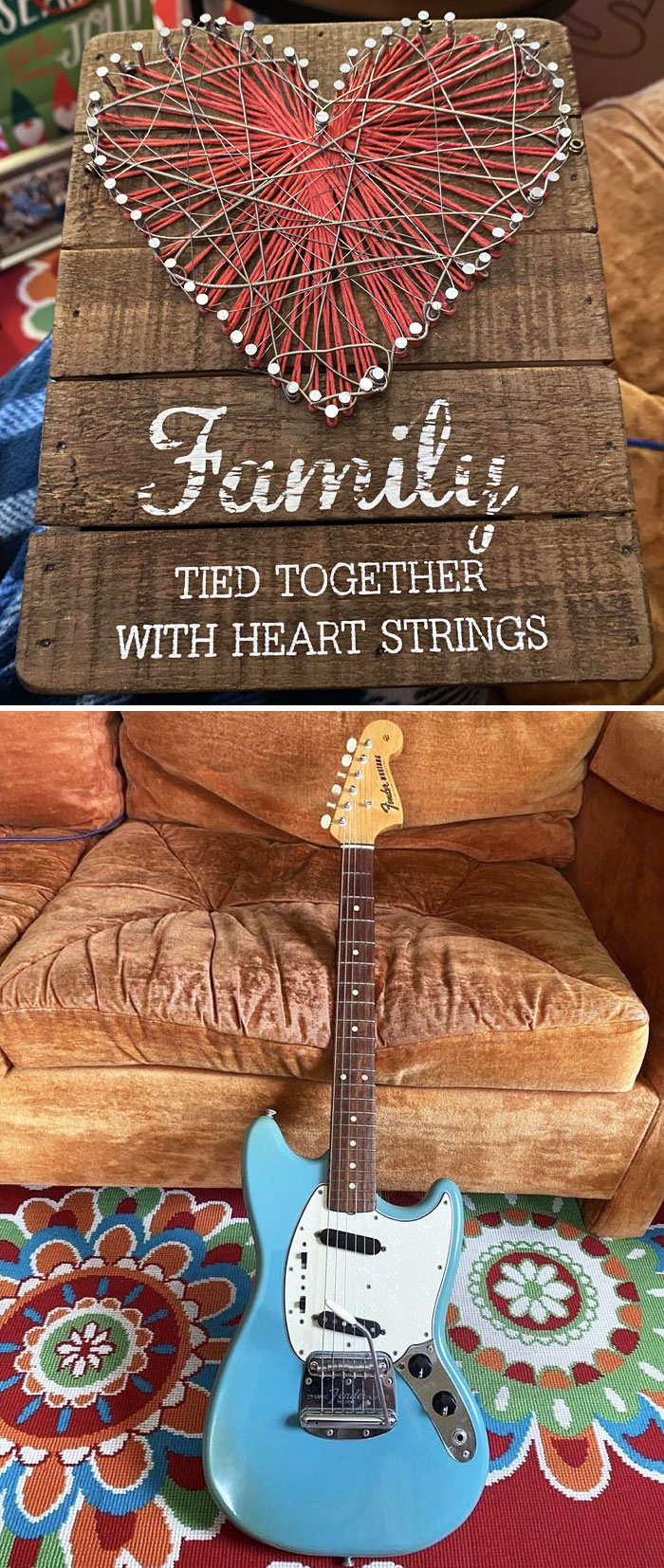 I Was Able To Make This Present For My Father Out Of His Long-Gone Brother's Guitar Strings. My Uncle Died At A Very Young Age In 1970. I've Recently Inherited His 1965 Fender Mustang