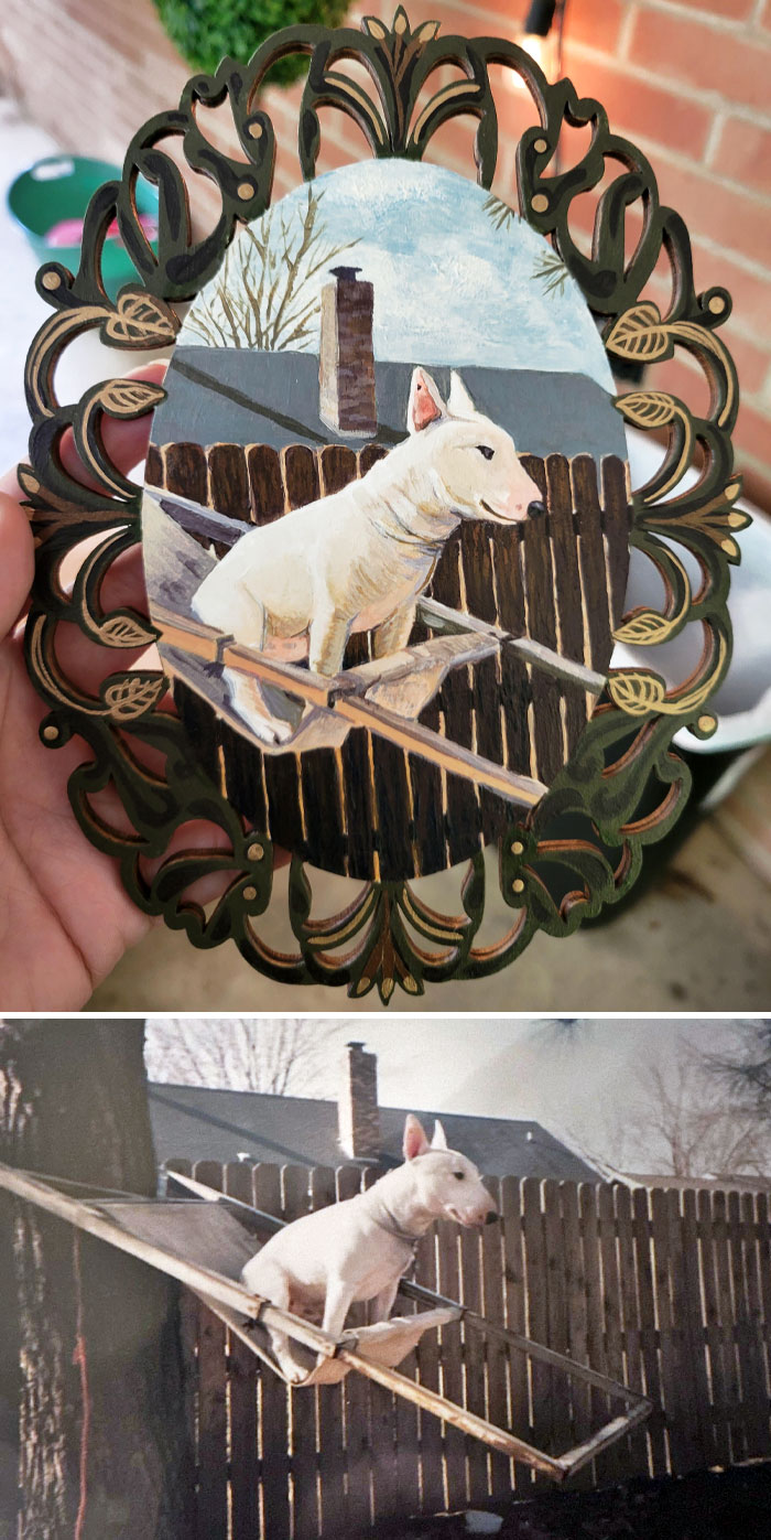 I Painted My Dad's Favorite Picture Of Our Dog For Father's Day. This Is Sledge  