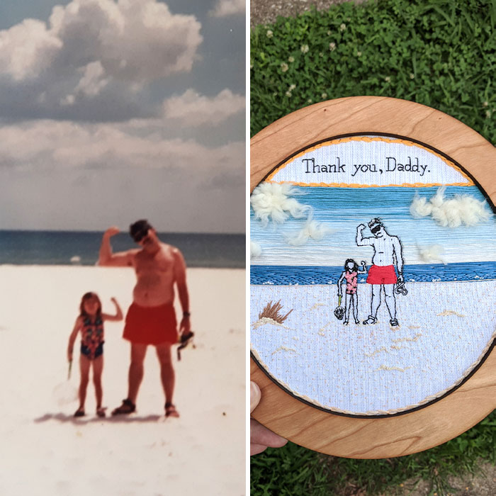 A Gift For My Dad For Father's Day, Based On His Favorite Photo Of Us After He Taught Me How To Snorkel. I Gave His Arm A Little More Flex, Which I Think He Will Appreciate