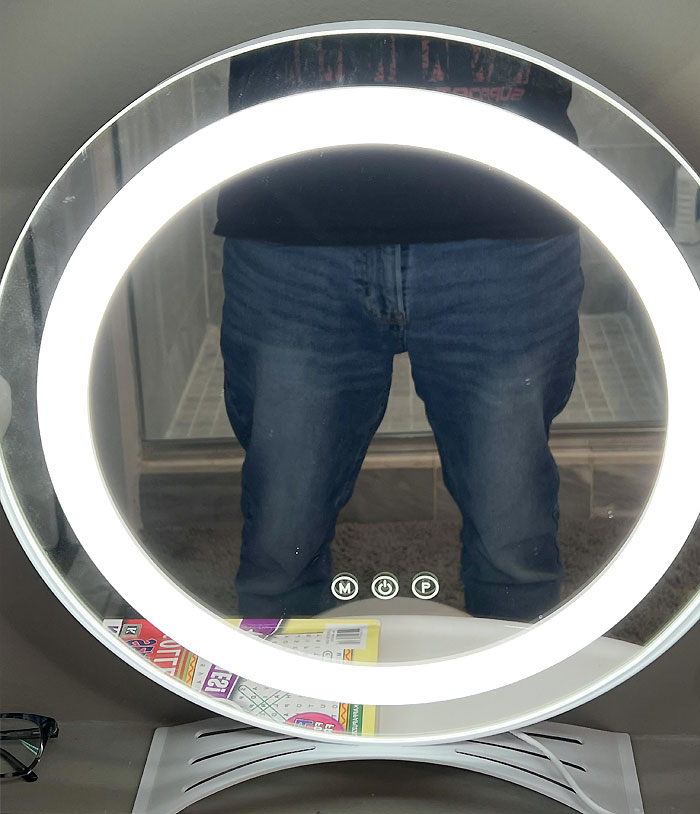 My Wife Placed Her New Makeup Mirror On A Shelf Above The Toilet