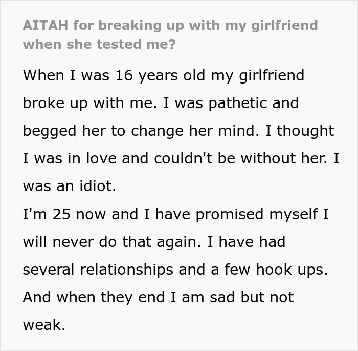 “AITAH For Breaking Up With My Girlfriend When She Tested Me?” “AITAH For Breaking Up With My Girlfriend When She Tested Me?”