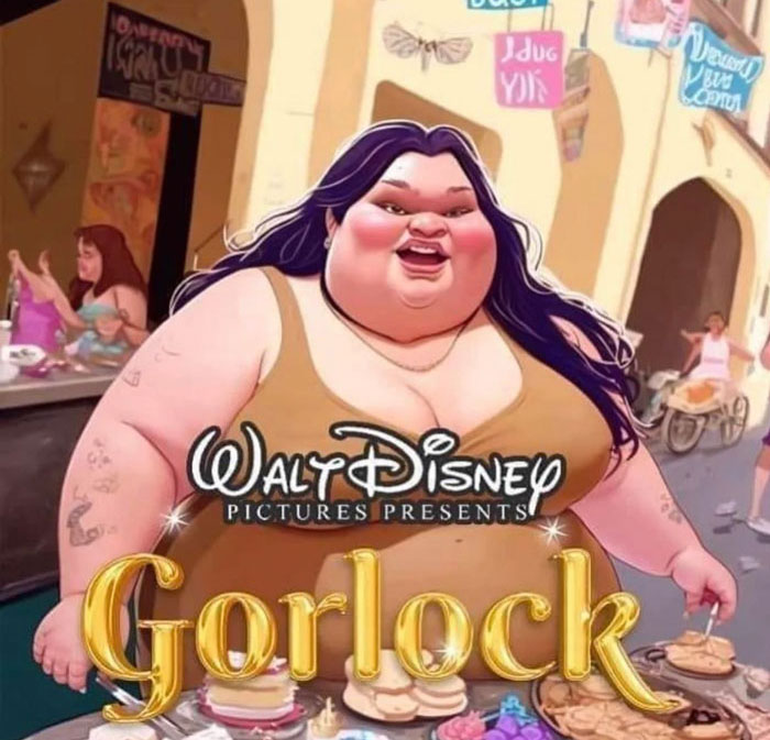 Disney-style illustration of Gorlock The Destroyer, featuring a vibrant market scene in the background.