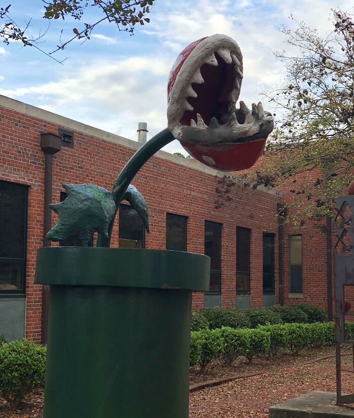My School Has A Sculpture Of The Piranha Plant From Mario