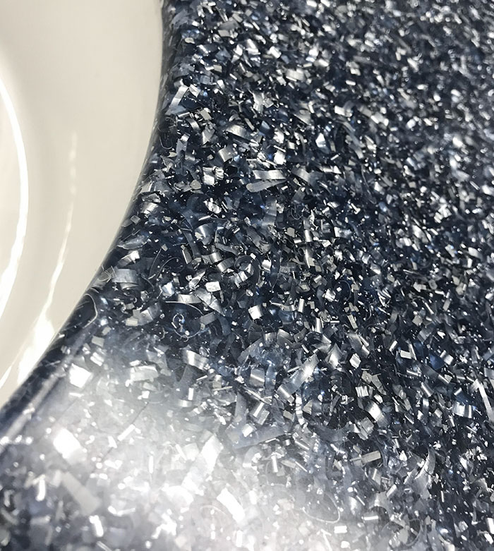 The Countertops In This Bathroom At My University Are Made Out Of Metal Millings Encased In Resin
