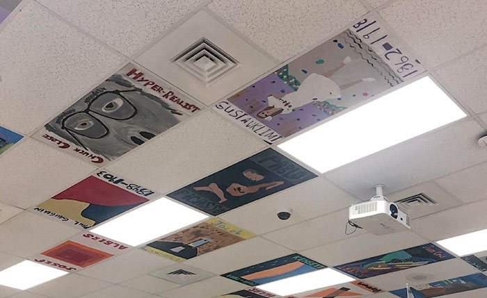 My Art Teacher Has Sealing Tiles That Were Painted By Students In Her Classroom