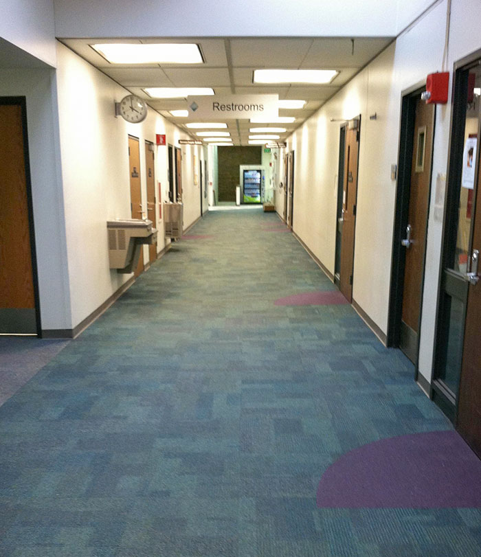 My School Uses Purple Carpet To Indicate The Classroom Doors That Swing Out