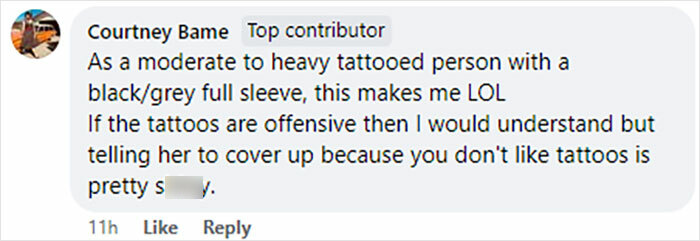 Comment discussing tattoo sleeves related to a bride's request for covering them up.