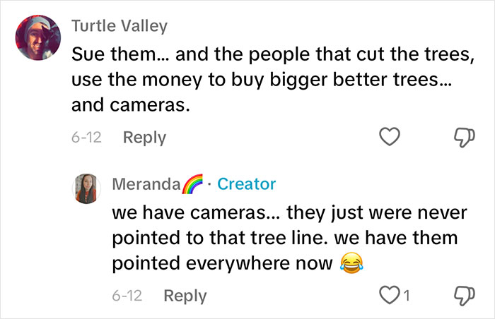 Woman Looks On In Shock As Landscapers Sent By Neighbors Enter Her Yard And Chop All Her Trees Woman Looks On In Shock As Landscapers Sent By Neighbors Enter Her Yard And Chop All Her Trees