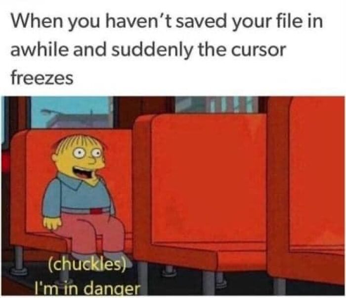 Character from a cartoon chuckles nervously on a bus, representing a hilariously relatable meme moment.