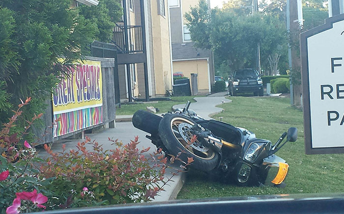 This Guy Would Always Park His Motorcycle On The Sidewalk, Blocking The Path For Wheelchair Access. I Think Someone Finally Had Enough