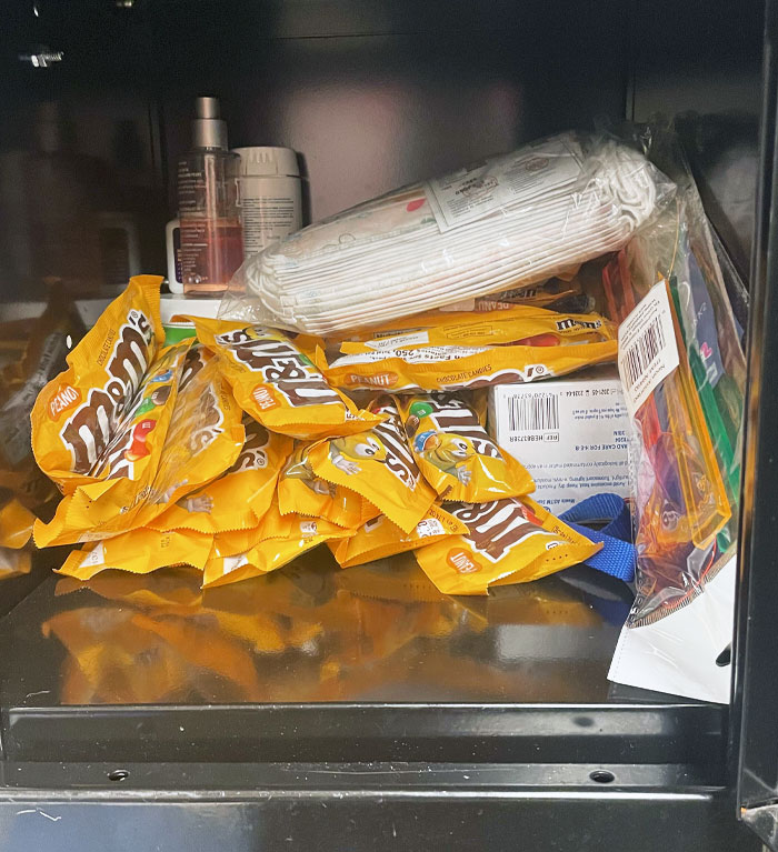 My Coworker's Solution To The Person Who Keeps Getting M&M's Out Of The Vending Machine And Leaving The Wrappers Everywhere