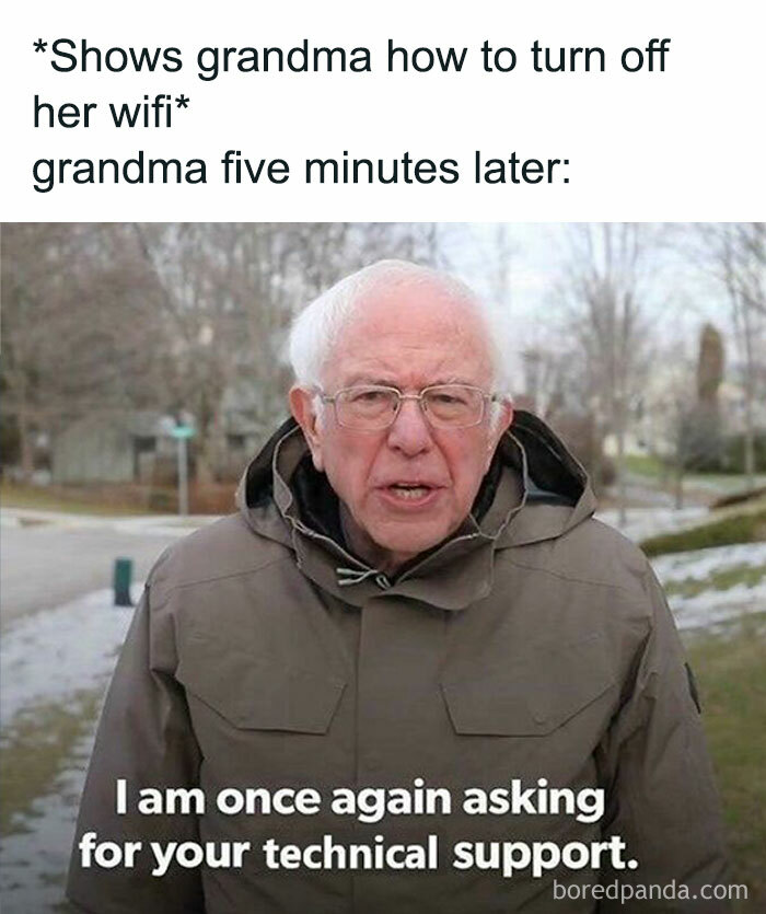 Funny meme about grandma asking for technical support.