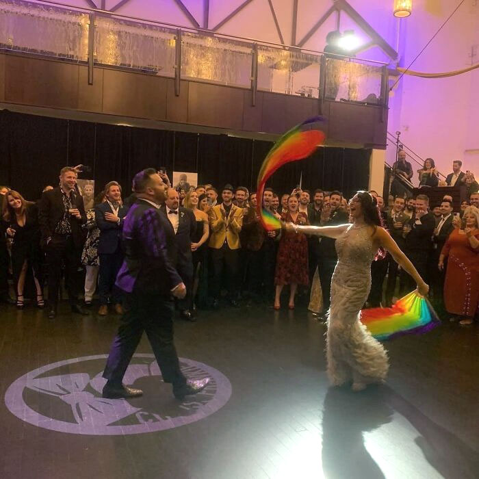 My Mom Surprised Me With The Gayest Fans During Our Mother/Son Dance At My Wedding
