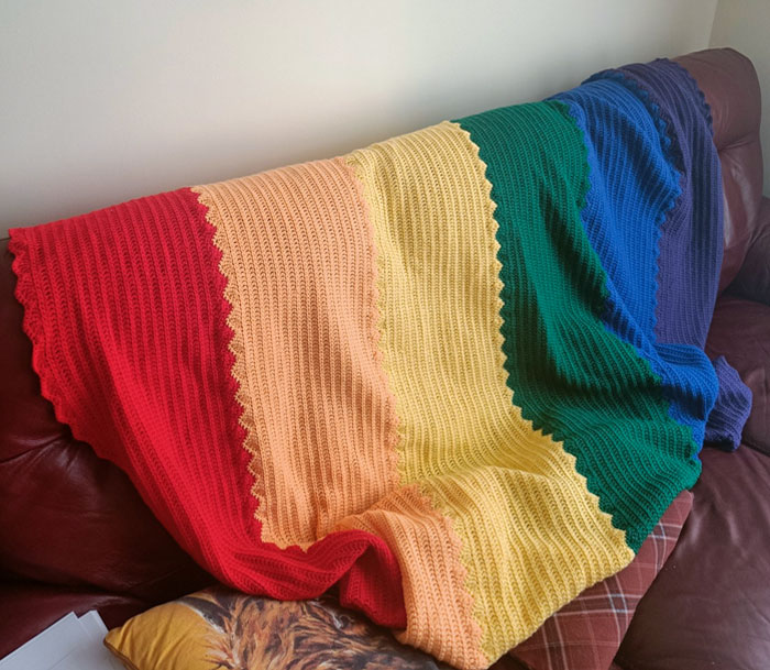 After Coming Out As Transgender And Non-Binary, My Mother Crocheted Me A Giant Pride Flag Blanket To Show Love And Support. It's Super Wholesome And I Love It