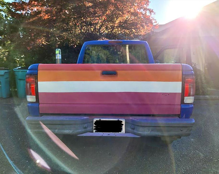 In Honor Of Pride Month, My Brother Painted The Lesbian Flag On The Back Of His Pickup Truck