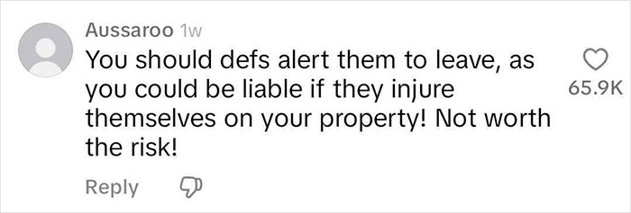 Comment warning about liability if strangers having a picnic in a woman's yard get injured on her property
