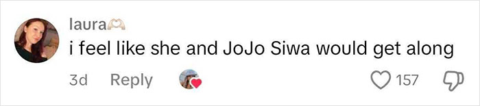 Comment comparing Hailey Welch to JoJo Siwa, gaining 157 likes.